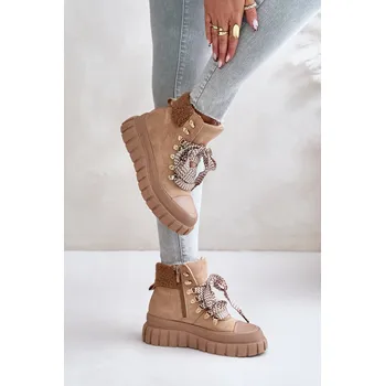Dámské kozačky Dámské Zateplené Botky Trapery Na Platformě Alcyhen Barva: Béžová, Velikost: 39
