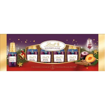Cukrovinka Lindt Zimní švestky čokoládové lahvičky se slivovicí 131 g