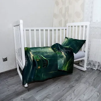 Povlečení Sablio Mikroplyšové dětské povlečení do postýlky Zelený autobus v lese - 100x135 / 40x60