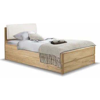 Postel Postel s úložným prostorem a roštem Atlantik, 90x200, masiv dub přírodní/dýha - krémová ekokůže