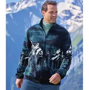 Pánská mikina Atlas For Men Fleecová propínací mikina s potiskem motivů Skalistých hor modrá XXXL