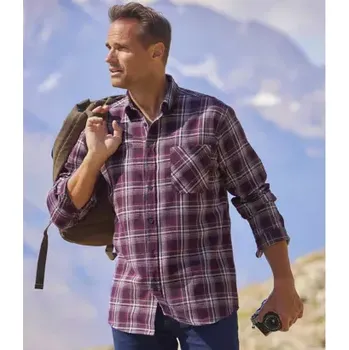 Pánská košile Atlas For Men Flanelová kostkovaná košile Altitude Fialová 4XL