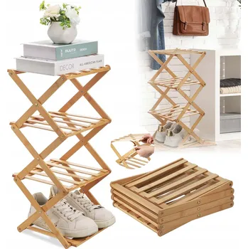 BOTNÍK POLICE REGÁL STOJAN ORGANIZÉR SKLÁDACÍ DŘEVĚNÝ 4-ÚROVŇOVÝ