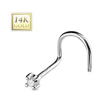 Piercing ZL01010-WG Zlatý piercing do nosu - zirkon 2 mm, Au 585/1000