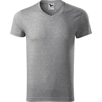 Slim Fit V-neck tričko pánské XXL tmavě šedý melír