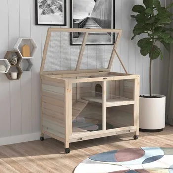 Pojízdná králíkárna 91,5 x 53,3 x 73 cm | přírodní