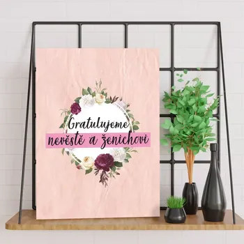 Plechová cedule Sablio Dárková cedulka Gratulujeme nevěstě a ženichovi: 30x40 cm