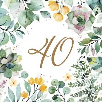 Papírový ubrousek Ubrousky 40 Narozeniny Čtyřicítka Boho Listy Jaro Party 33x33cm 20ks