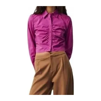 Pánská košile RŮŽOVÁ KRÁTKÁ KOŠILE S DLOUHÝM RUKÁVEM, NAŘASENÁ NA KNOFLÍKY