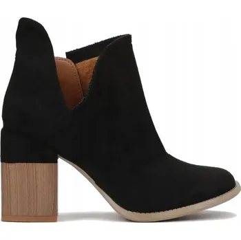 Dámské kozačky Kotníkové Boty S Výřezem Na Sloupku Semišové Podzimní Jarní Elegantní Černé 39