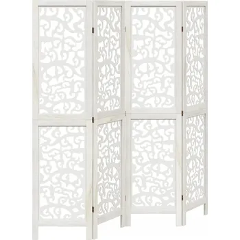 Paraván Paraván 4-panelový, bílý, masivní dřevo paulovnie