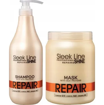 Šampon Stapiz SADA XXL Sleek Line Repair s Hedvábím Šampon 1000ml Maska 1000ml