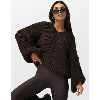 Dámský svetr Dámský oversize svetr PATRICIA čoko, VELIKOST UNI ( S, M , L )