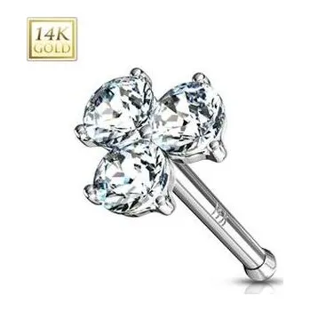 Piercing ZL01188C-WG Zlatý piercing do nosu - čiré zirkony, Au 585/1000