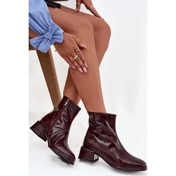 Dámské kozačky S.Barski Dámské kotníkové boty z přírodní kůže na klíně vyhřívané D&A CR52-715 Barva: Červená, Velikost: 37