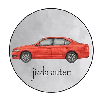 magnetka pro dítě Magnetka pro děti – Jízda autem, ručně malovaná, 37 mm