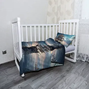 Povlečení Sablio Mikroplyšové dětské povlečení do postýlky Plachetnice mezi skalami - 120x90 / 40x60