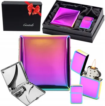 Obraz Dárek sada černého kovového Pouzdro Na Cigarety a benzínového Zapalovač