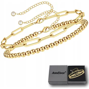 Náramek Sada 2 Zlatých Náramků Řetízky Kuličky Tenké Ocel Chirurgická Ocel