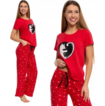 Dámské pyžamo Dámské pyžamo dvoudílné bavlněné dlouhé kalhoty Kočky a Srdce MORAJ S