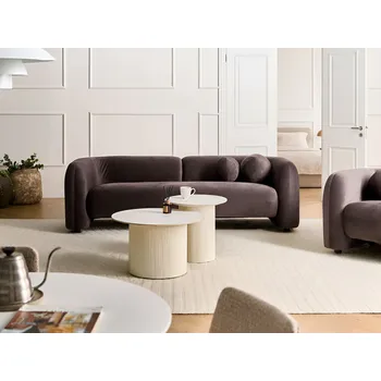 Pohovka Pohovka tmavě hnědá sametové čalounění 3místná extra polštáře retro glamour art deco styl obývací pokoj Beliani