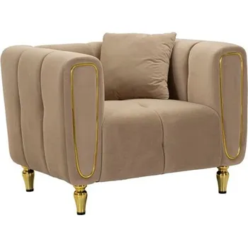 Křeslo Designové sametové křeslo Alma šedobéžové/zlaté