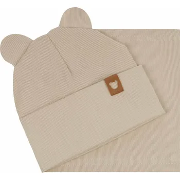 Čepice Dětská souprava s oušky jarní podzimní ČEPICE + NÁKRČNÍK proužkovaná 44-48