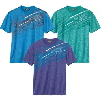 Atlas For Men Sada 3 triček z melírovaného polyesterového žerzeje, Fialová, Velikost XL N2108