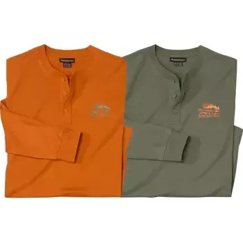 Pánské tričko Atlas For Men Sada 2 trik Babí léto s knoflíčkovým zapínáním u krku, Oranžová, Velikost XXL Q3135