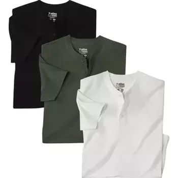 Atlas For Men Sada 3 triček s tuniským výstřihem, Černá, Velikost XL CW073