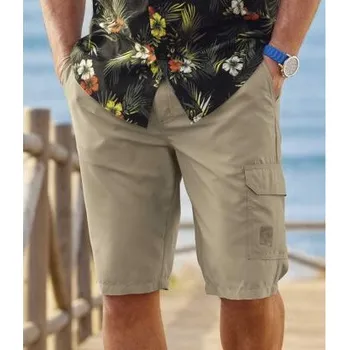 Atlas For Men Kapsáčové bermudy z béžového mikrovlákna, Béžová, Velikost 5XL L5149