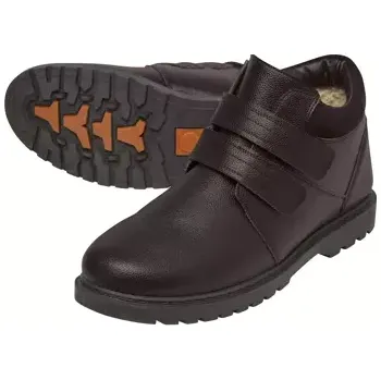 Pánská zimní obuv Atlas For Men Kožené kotníkové boty se zapínáním na suchý zip zateplené umělým beránkem Hnědá 42