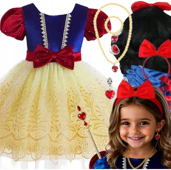 Karnevalový kostým KOSTÝM SNĚHURKA PŘEVLEK PRINCEZNA KRÁSNÁ SADA PARUKA 122/128