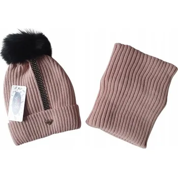 Čepice DĚTSKÁ ZIMNÍ ČEPICE S NÁKRČNÍK TEPLÁ BAMBULE RŮŽOVÁ