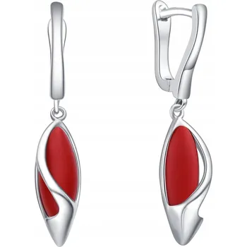 Náušnice DLOUHÉ STŘÍBRNÉ NÁUŠNICE ČERVENÉ KORÁLY VISACÍ 925