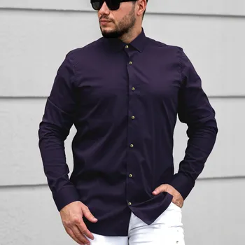 Pánská košile PÁNSKÁ KOŠILE VÁNOČNÍ SLIM FIT FIALOVÁ SPOLEČENSKÁ ELEGANTNÍ L