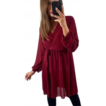 Dámské šaty V954 ELEGANTNÍ ŠATY PERLA BURGUNDY vel. 44 (2XL)