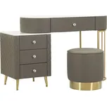 Toaletní stolek Sharon s taburetem ekokůže šedý/zlatý