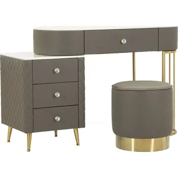 Toaletní stolek Toaletní stolek Sharon s taburetem ekokůže šedý/zlatý