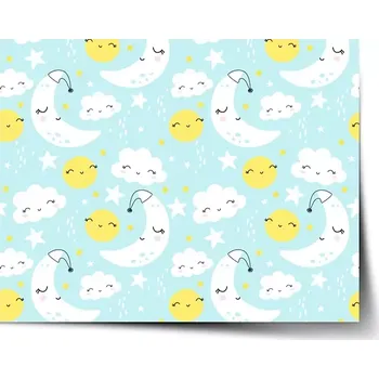 Plakát Sablio Plakát Měsíce, slunce a mráčky - 60x40 cm