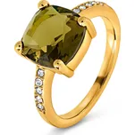 716220 - Tchibo - Prsten se zelenohnědým skleněným kamínkem - pro ženy - vel. 17 - barva: zelená