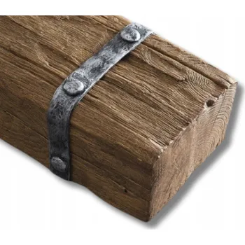 Obraz OZDOBNÁ objímka na RUSTIKÁLNÍ trám, kovová obruč, imitace ČERNÁ