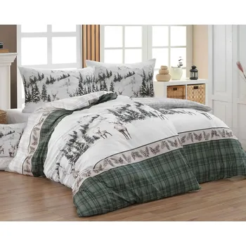 Povlečení Povlečení Matějovský DEER, jeleni, světle béžové káro, bavlna hladká digitál, 140x220cm + 70x90cm