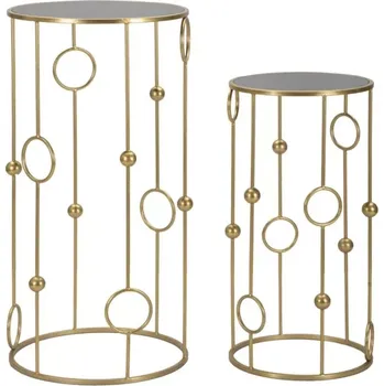 Konferenční stolek Sada 2 ks odkládacích stolků Cage zlatá