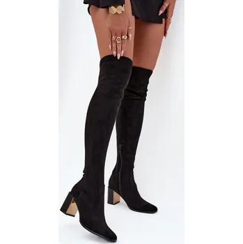 Dámské kozačky Dámské Kozačky Nad Kolena Na Podpatku Eko Semišové Jelina Barva: Černá, Velikost: 37