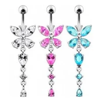 Piercing BP01142-P Stříbrný piercing do pupíku - motýlek - růžová