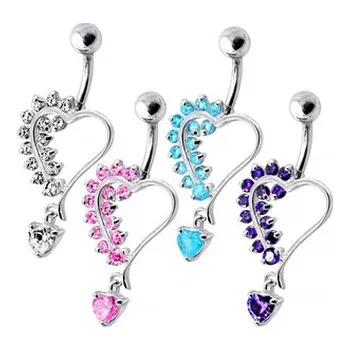 Piercing BP01312-C Stříbrný piercing do pupíku - srdíčko - srdce - čirá