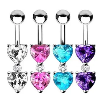 Piercing BP01258-A Stříbrný piercing do pupíku - srdíčka - srdce - fialová