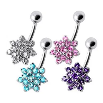 Piercing BP01032-C Stříbrný piercing do pupíku - kytička - květiny - čirá