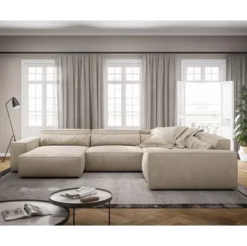 Ložnicová sestava DELIFE Pohovka ve tvaru "U" Sirpio XL 360x260 cm manšestr béžová lenoška variabilní